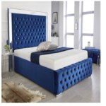 Blue Mirror Bed Ottoman Storage